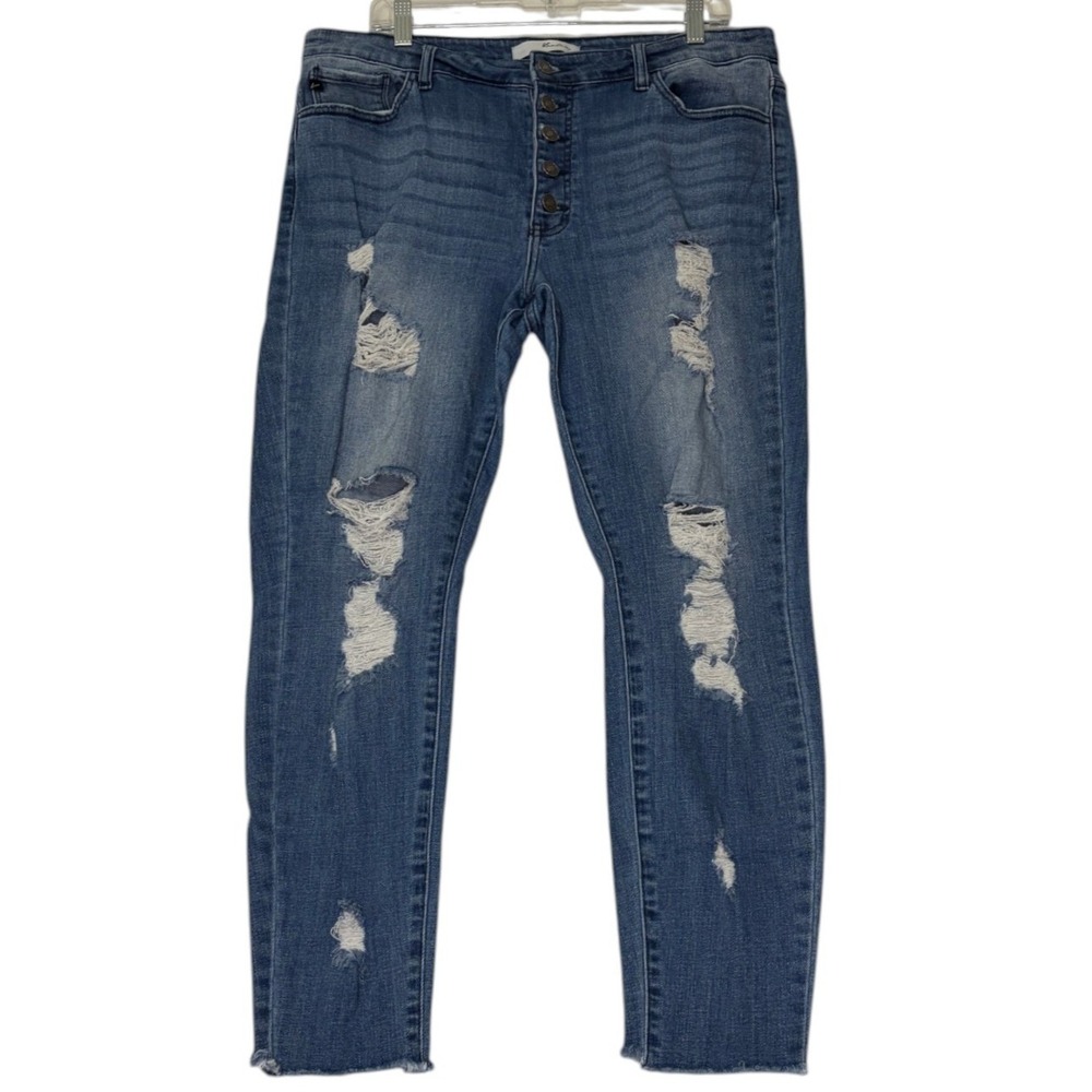 Kancan Distressed Button Fly Skinny Jeans KC7310M-P Medium Wash XL